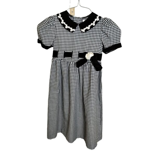Rare Editions Girls Size 6 Black and White Gingham Dress with Lace Collar - Picture 1 of 6
